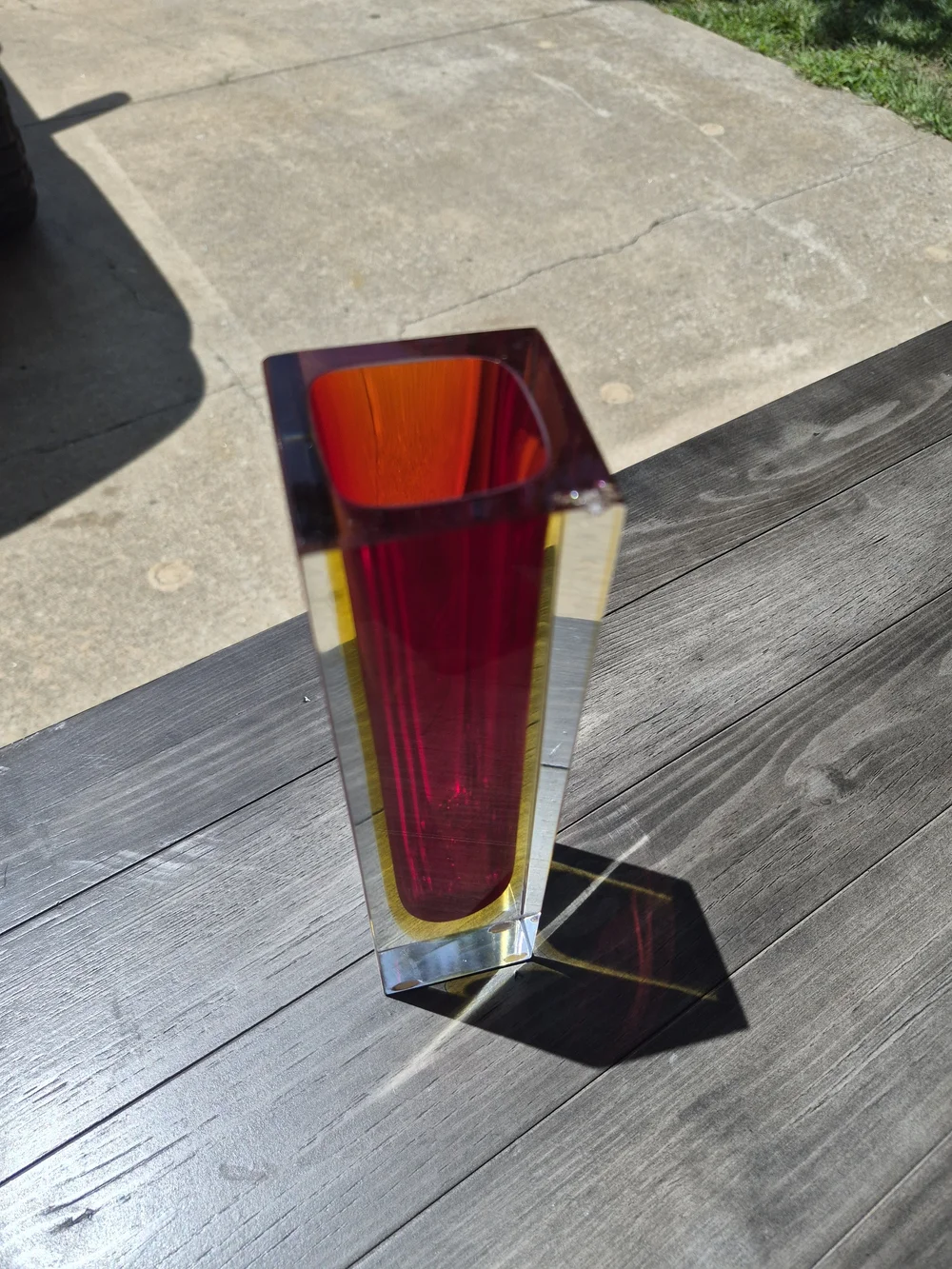 Murano Red and Yellow Tall Rectangular Glass Vase